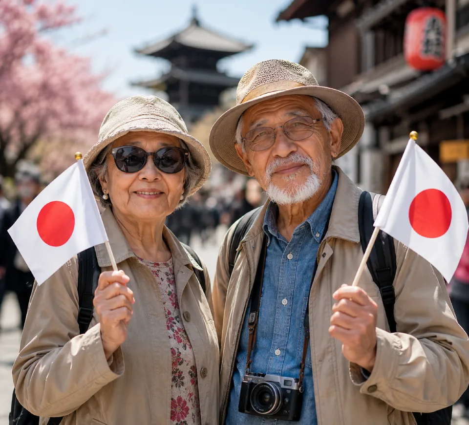 old-couple-enjoy-trip-japan-flag-image